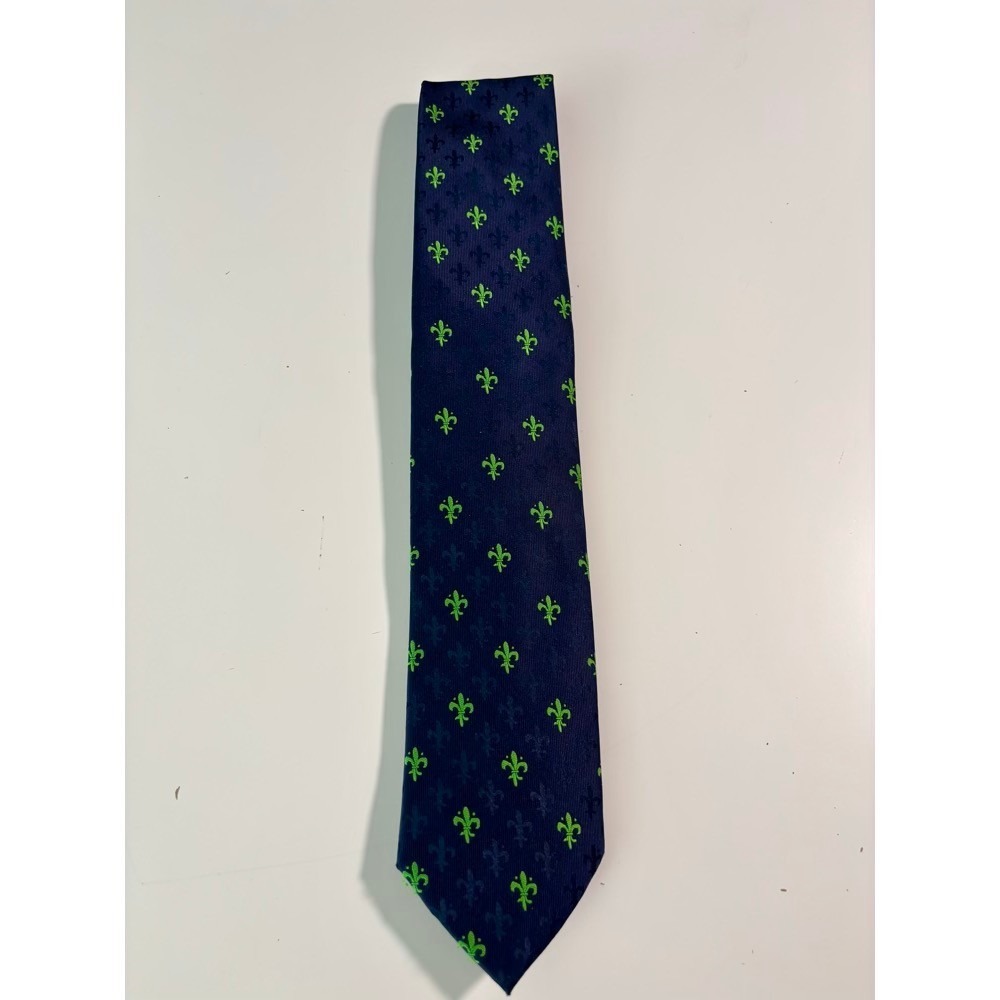 Creazioni‎ Tucci Firenze Mens Silk Tie Navy Blue Lime Green Fleur-De-Lis Italy